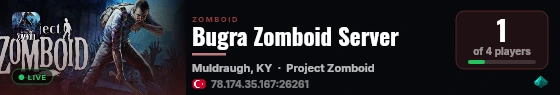 Bugra Zomboid Server live status badge