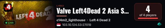 Valve Left4Dead 2 Asia Server (srcds4030-sgp2.154.5) live status badge