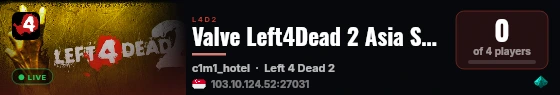 Valve Left4Dead 2 Asia Server (srcds4015-sgp2.154.17) live status badge