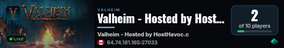Valheim - Hosted by HostHavoc.com live status badge