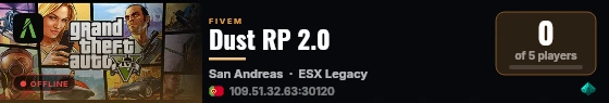 Dust RP 2.0 live status badge