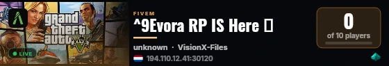 ^9Evora RP IS Here ☀ live status badge