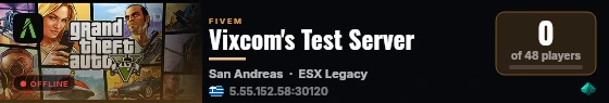Vixcom's Test Server live status badge