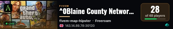 ^0Blaine County Network | ^1San Andreas ^4vMenu Server live status badge