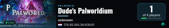 Dude's Palworldium live status badge