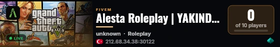 Alesta Roleplay | YAKINDA! SUNUCU TEST AŞAMASINDADIR. live status badge