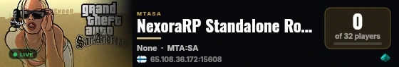 NexoraRP Standalone Roleplay Server live status badge