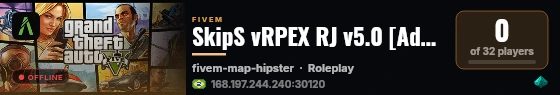 SkipS vRPEX RJ v5.0 [Adquira a sua em: discord.gg/vek5Wap7jg] live status badge