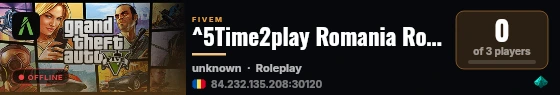 ^5Time2play Romania Roleplay live status badge