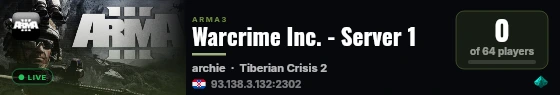 Warcrime Inc. - Server 1 live status badge