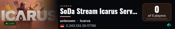 SoDa Stream Icarus Server Styx Krokoland live status badge
