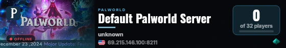 Default Palworld Server live status badge