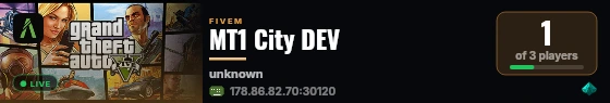 MT1 City DEV live status badge