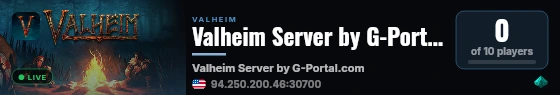 Valheim Server by G-Portal.com live status badge