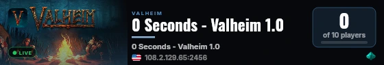 0 Seconds - Valheim 1.0 live status badge