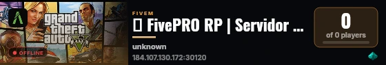 🌆 FivePRO RP | Servidor de Testes live status badge