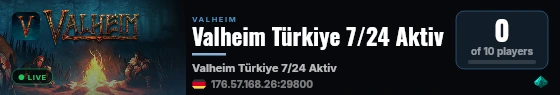 Valheim Türkiye 7/24 Aktiv live status badge