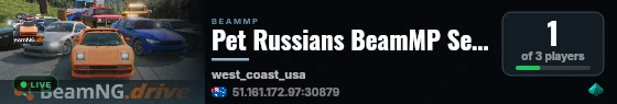 Pet Russians BeamMP Server live status badge