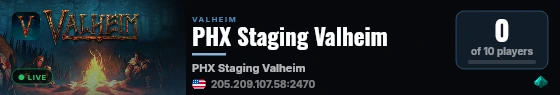 PHX Staging Valheim live status badge