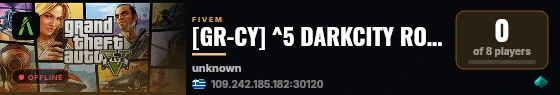 [GR-CY] ^5 DARKCITY ROLEPLAY ^7 | ^6PUBG AND FFA EVENT ^7 | ^1 120 CUSTOM WEAPONS live status badge