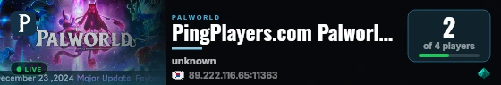 PingPlayers.com Palworld Server 5575 live status badge
