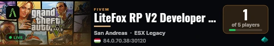 LiteFox RP V2 Developer server live status badge