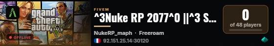 ^3Nuke RP 2077^0 ||^3 Survival Zombie Apocalypse ^0||^3 Crafting - Loot - Factions - Mapping Unique ^0||^3 Free Ryry ^0 👾! live status badge