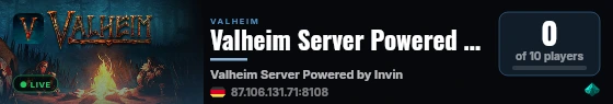 Valheim Server Powered by Invincible live status badge
