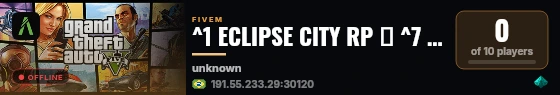 ^1 ECLIPSE CITY RP 🐲 ^7 | ✔️ RP DO BRASIL! 💯 | 👽 https://discord.gg/79a4d7YJQ3 live status badge