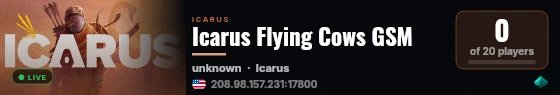 Icarus Flying Cows GSM live status badge