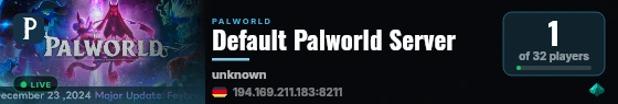 Default Palworld Server live status badge