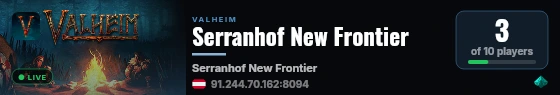 Serranhof New Frontier live status badge