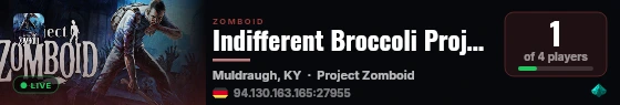Indifferent Broccoli Project Zomboid Server live status badge
