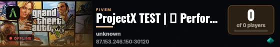 ProjectX TEST | 🔥 Performance 🔥 |  ❌ Keine Allowlist ❌  | | 🌿 Illegale/legale Routen 🍓 | 🔊 INGAMEVOICE 🔊  | Fraktionen Gesucht live status badge