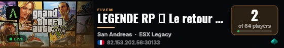 LEGENDE RP 🡺 Le retour du prime ↭ Nouvelle Base, Légal/Illégal, Script by DomA1324!! live status badge