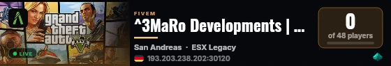 ^3MaRo Developments | ^4Gute Performance | ^2Fraktionen gesucht | ^6Roleplay | ^5offene Whitelist live status badge