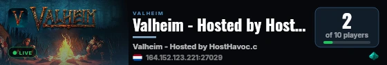 Valheim - Hosted by HostHavoc.com live status badge