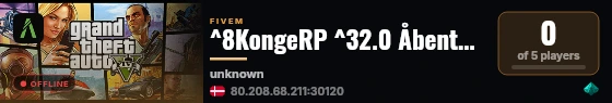 ^8KongeRP ^32.0 Åbenthus 5 Mil start live status badge