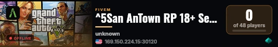^5San AnTown RP 18+ Semi-Serious live status badge