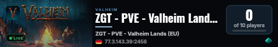 ZGT - PVE - Valheim Lands (EU) live status badge