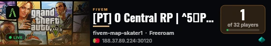 [PT] O Central RP | ^5👮‍PSP^0👮 ‍ ‍|🚑^1INEM🚑^0 | 💊^8Gangs💉^0 | 💎^4Staff Ativa💎^0 | 💼^2Trabalhos e Scripts Unicos💼^0 | ^6💰50k Iniciais💰^0 |    live status badge