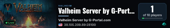 Valheim Server by G-Portal.com live status badge