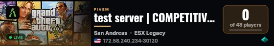 test server | COMPETITIVE GANG RP | SEMI INSIPED | OPIMIZED !& CUSTOM fRAMEWORK | CUSTOM CAR & CLOTHING] live status badge