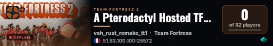 A Pterodactyl Hosted TF2 Server live status badge