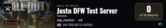 Justn DFW Test Server live status badge