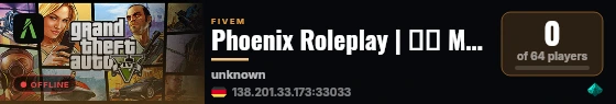 Phoenix Roleplay | 🇲🇦 Morocco | Serious RP | Active LSPD/EMS | Economy | Active staff live status badge