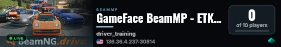 GameFace BeamMP - ETK Driving Center live status badge