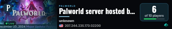 Palworld server hosted by G-Portal live status badge