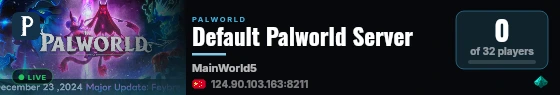 Default Palworld Server live status badge