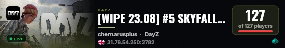 [WIPE 23.08] #5 SKYFALL - VAMILLA+ | LOOT+ | CARS+ | HIGH FPS+ live status badge